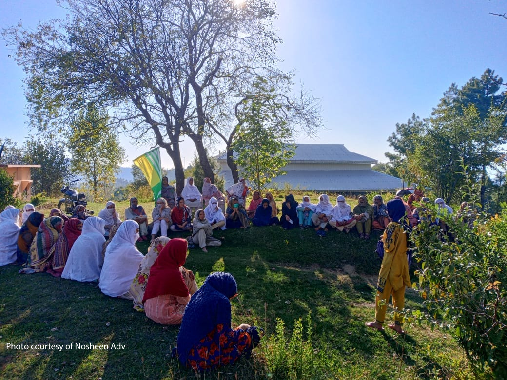 Local women hold a consultative meeting in a Union Council in Rawalakot on October 5, 2023, about the women's protest rallies across Kashmir on October 10.