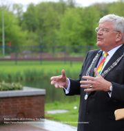 The Hague Mayor Jan van Zenen attending a rainbow flag raising ceremony at the U.S Embassy The Hague.