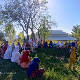 Local women hold a consultative meeting in a Union Council in Rawalakot on October 5, 2023, about the women's protest rallies across Kashmir on October 10.